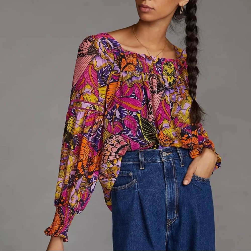 Anthropologie “butterfly “ blouse, floral top sz M - peasant top